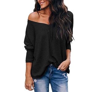 Black Waffle Knit Blouse